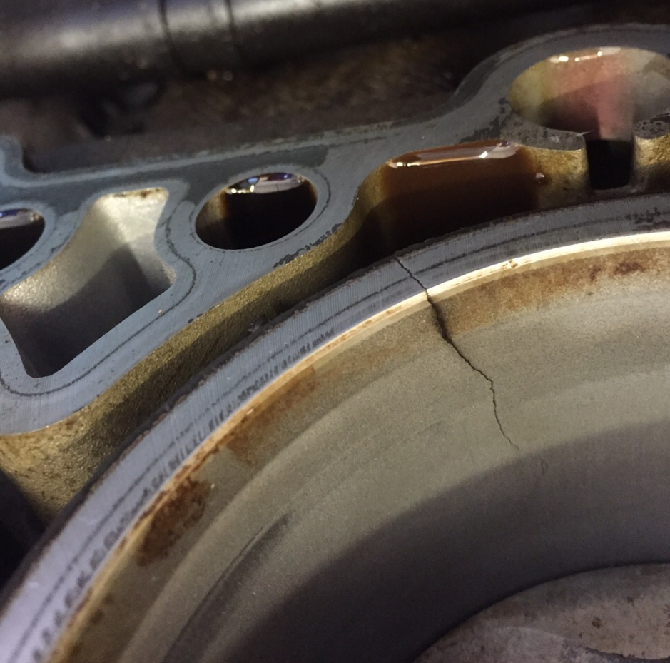 An engine block with a crack in it