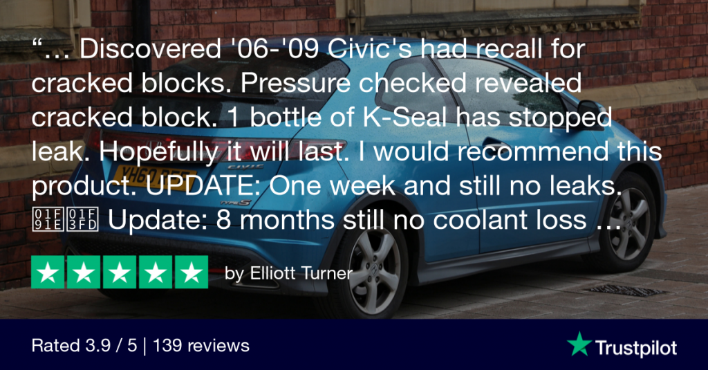A satisfied customer review: 1 bottle of K-Seal fixed the cracked block in his Honda Civic